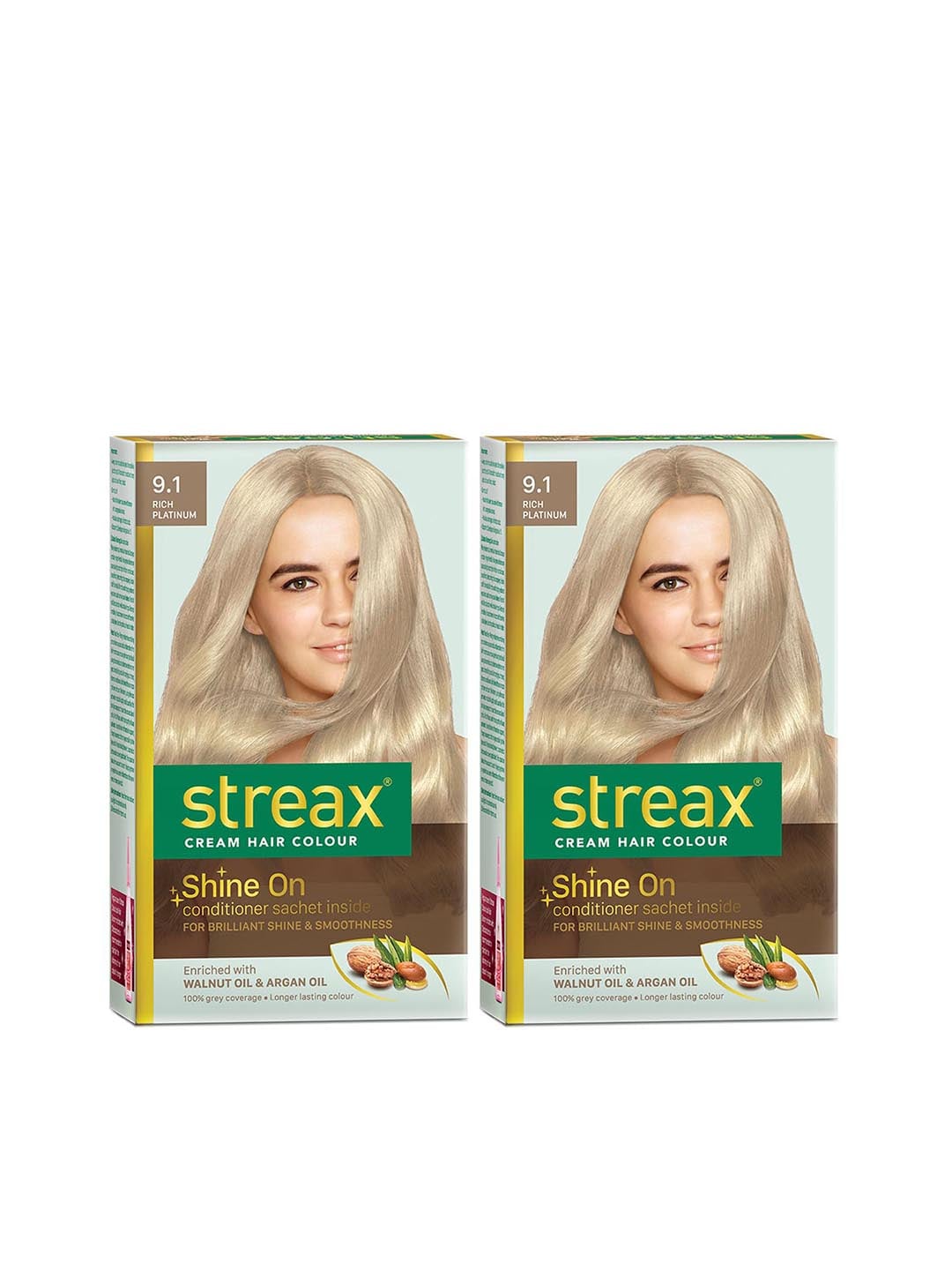Streax Set of 2 Cream Hair Colours - 9.1 Rich Platinum 120 ml Each Price in India