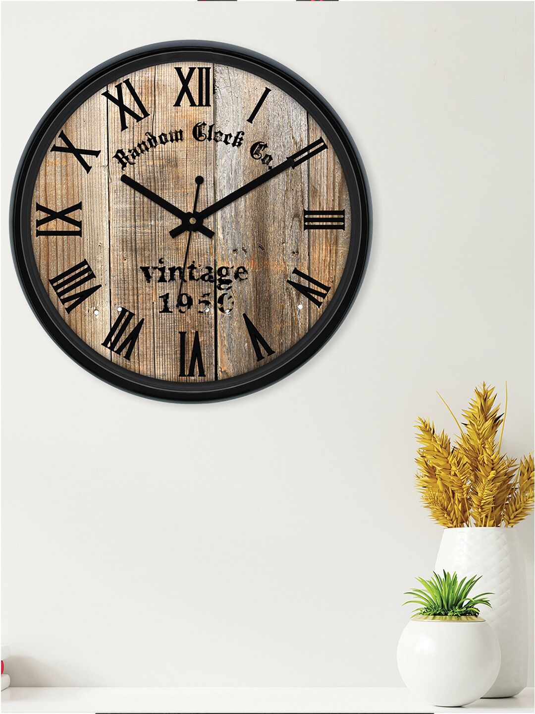 RANDOM Beige & Black Printed Contemporary Wall Clock Price in India