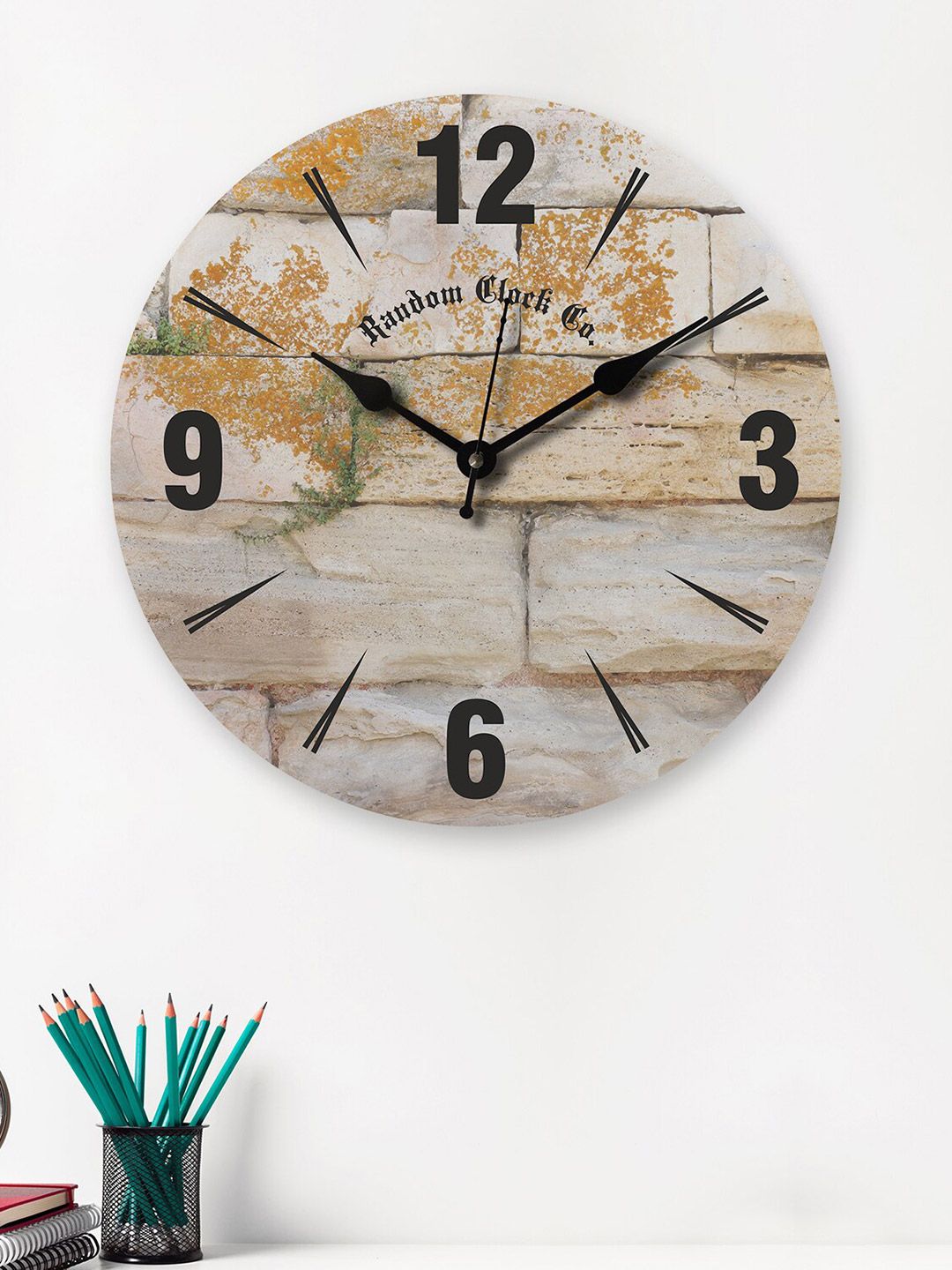 RANDOM Grey & Black Printed Contemporary Analogue Wall Clock Price in India