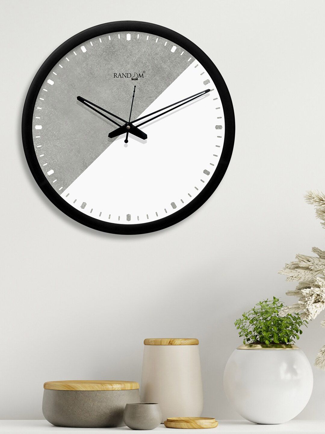 RANDOM Grey & White Colourblocked Contemporary Wall Clock Price in India