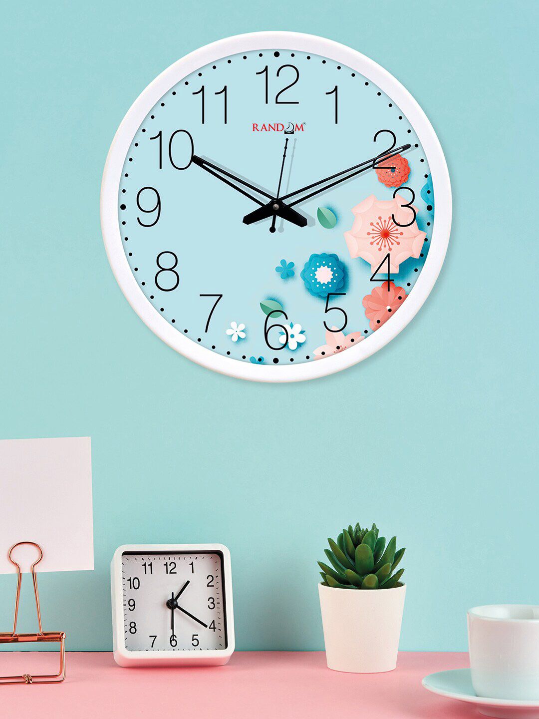 RANDOM Blue & White Printed Contemporary Wall Clock Price in India