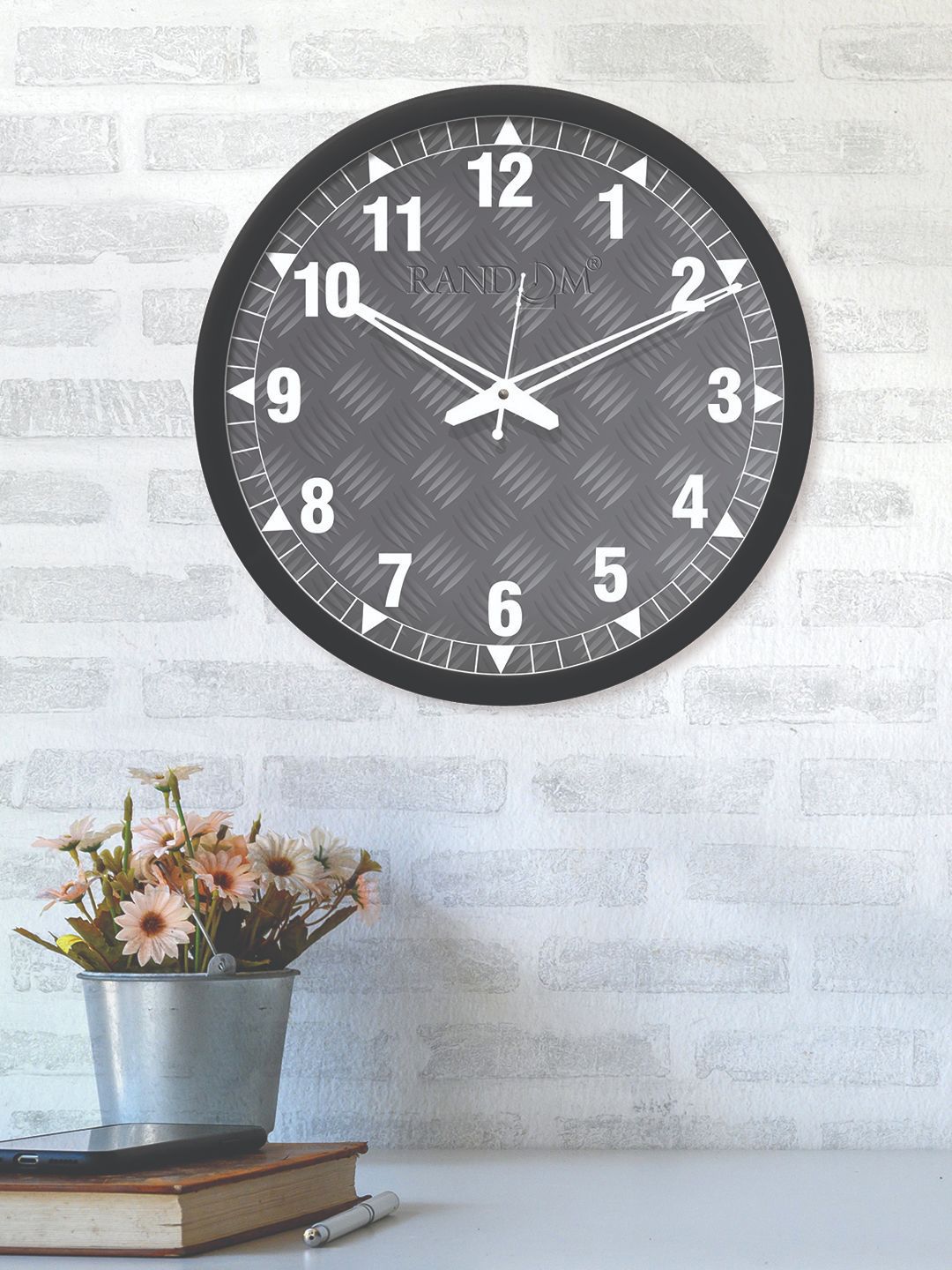 RANDOM Grey & Black Printed Contemporary Wall Clock Price in India