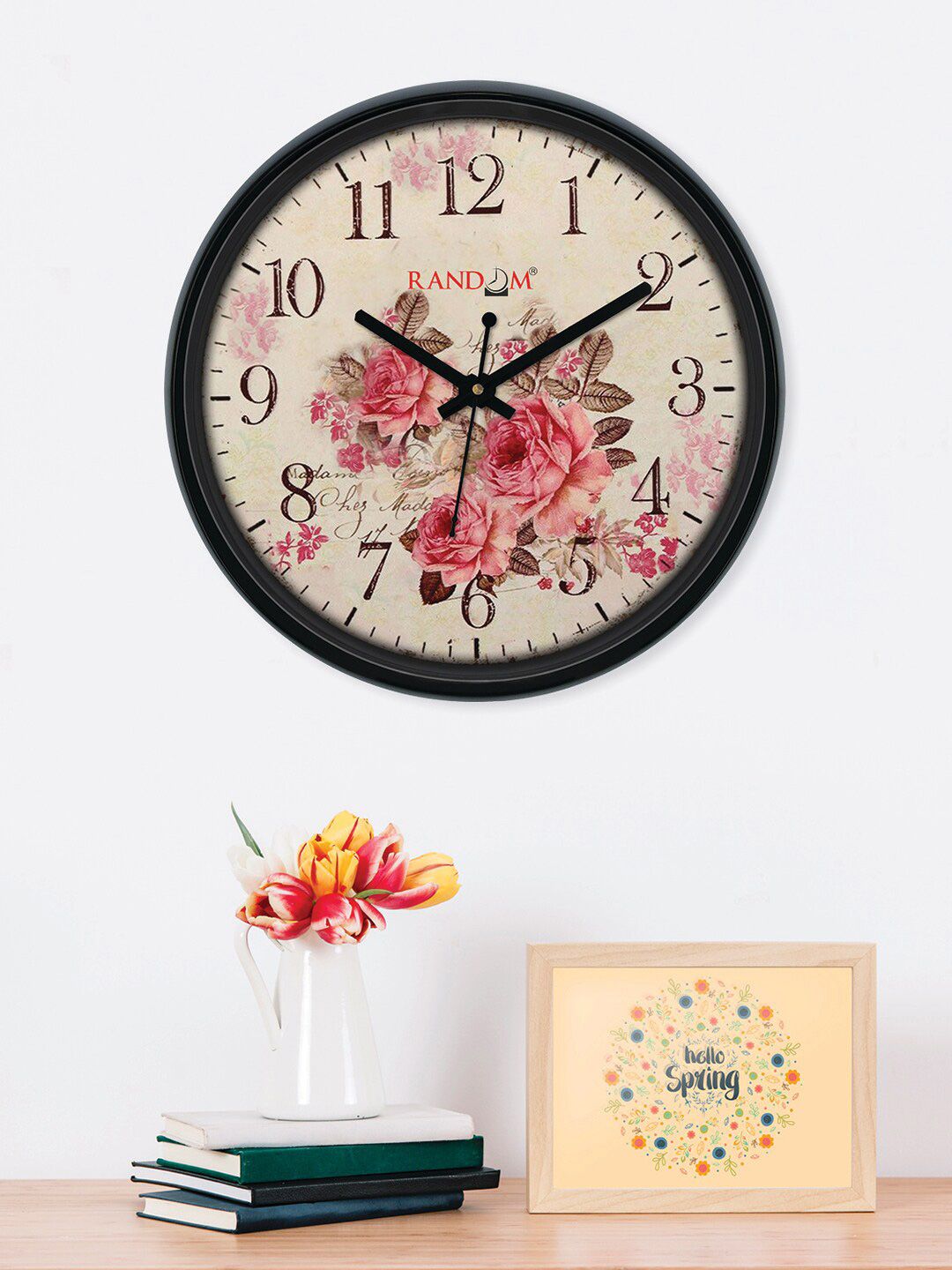 RANDOM Black & Beige Printed Contemporary Wall Clock Price in India