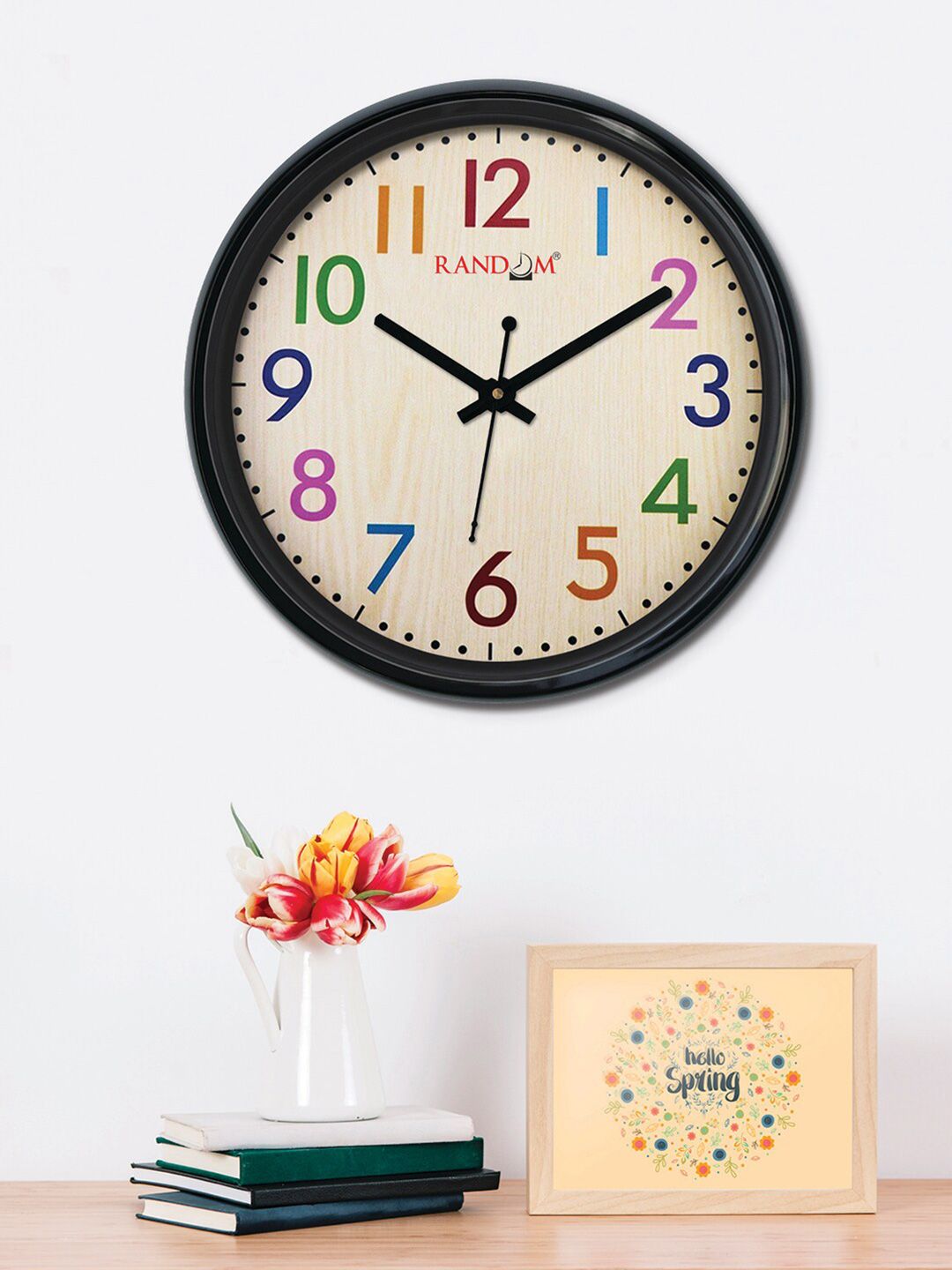 RANDOM Beige & Black Printed Traditional Wall Clock Price in India