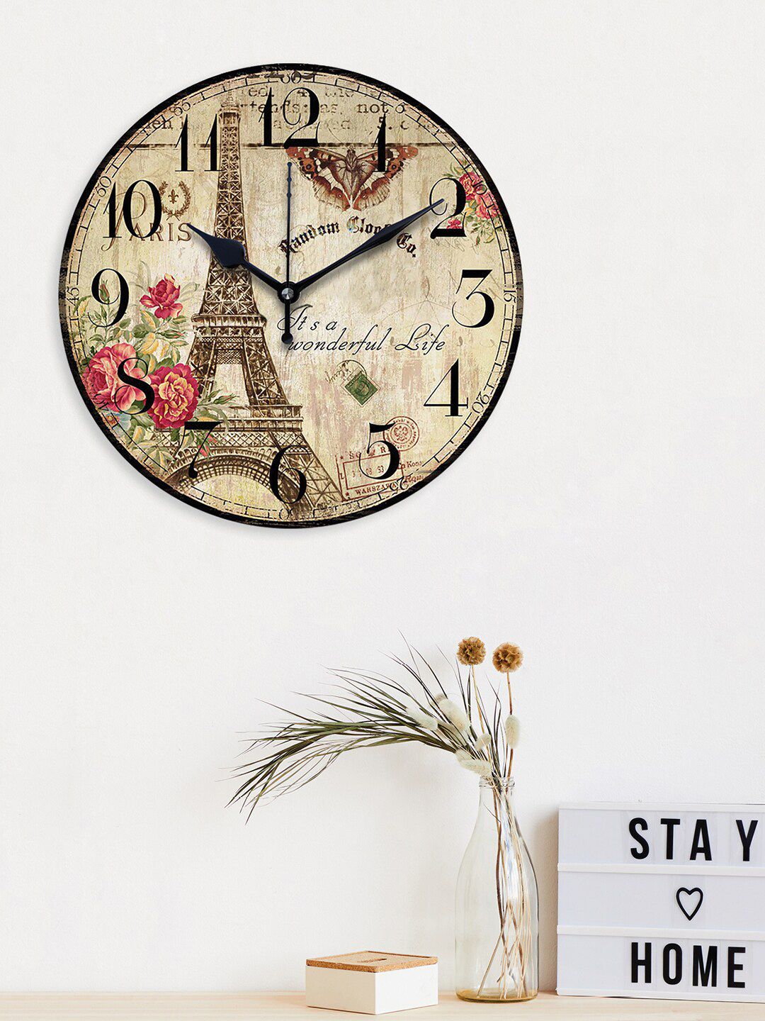 RANDOM Beige & Red Printed Traditional Wall Clock Price in India