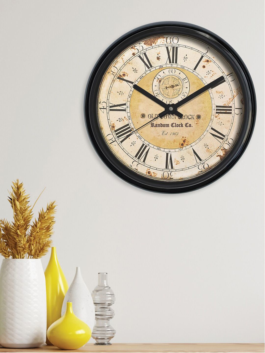 RANDOM Beige & Black Printed 30 CM Traditional Analogue Wall Clock Price in India