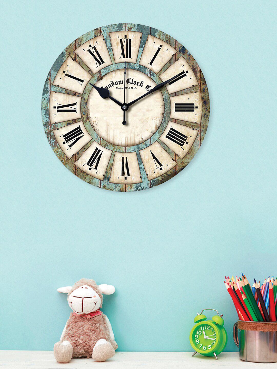 RANDOM Beige & Green Printed Traditional Wall Clock Price in India