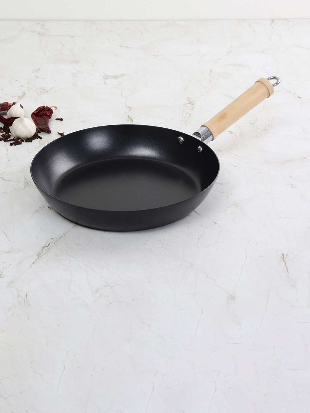 Home Centre Black & Brown Solid Stainless Steel Frying Pan Price in India