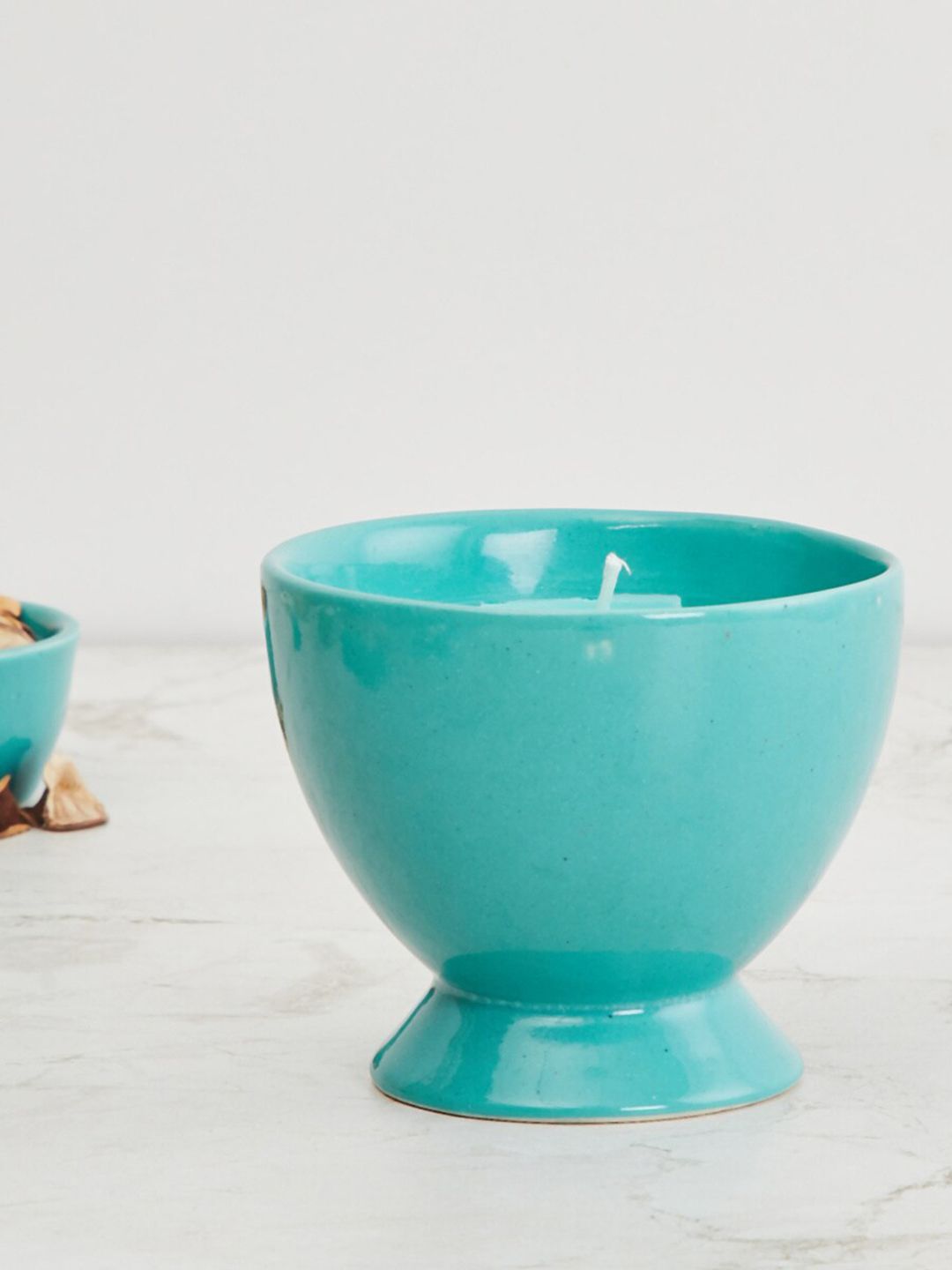 Home Centre Teal Blue Colour Connect Ceramic Ice Cream Jar Candle Price in India