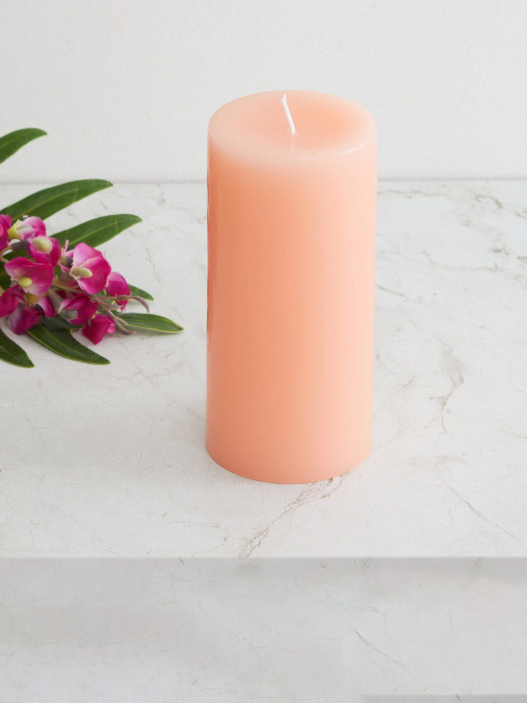 Home Centre Peach Redolence Round Wax Pillar Candle Price in India
