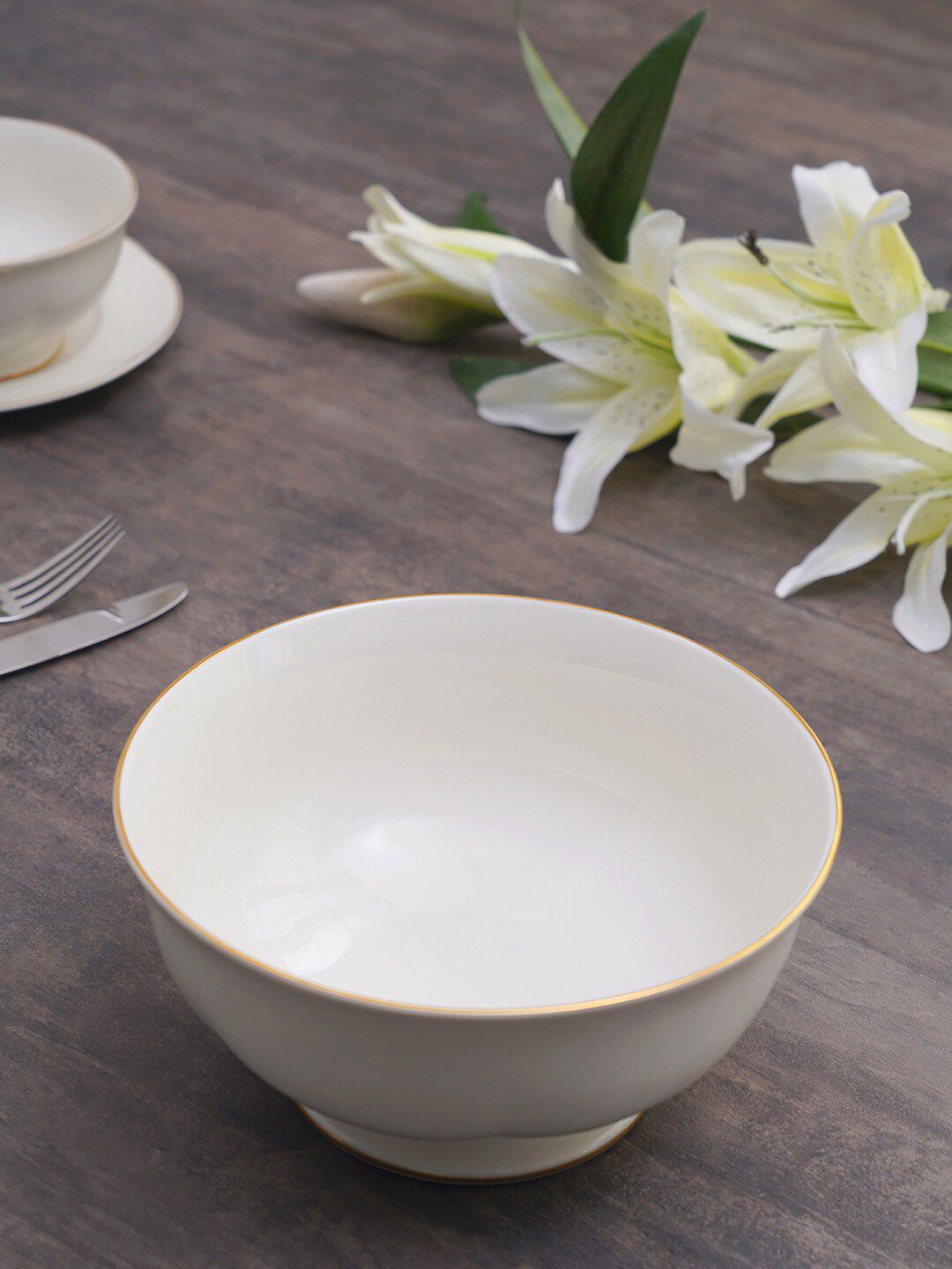 Pure Home and Living White Solid Porcelain Serving Bowl Price in India