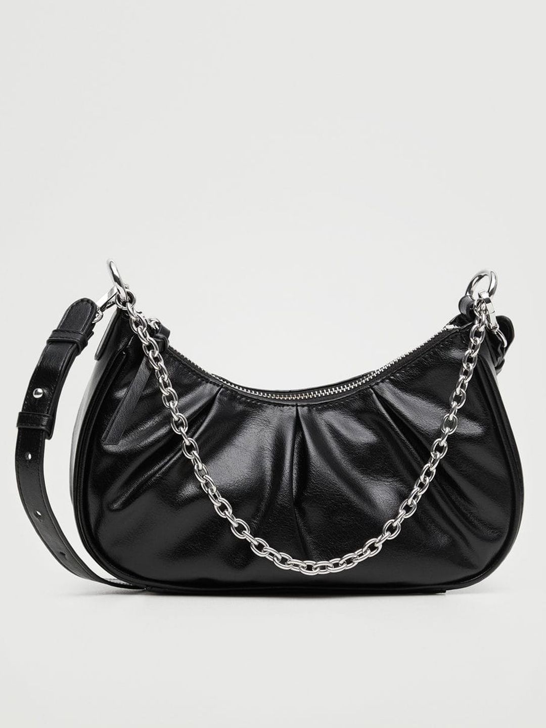 MANGO Black Solid Structured Baguette Bag Price in India