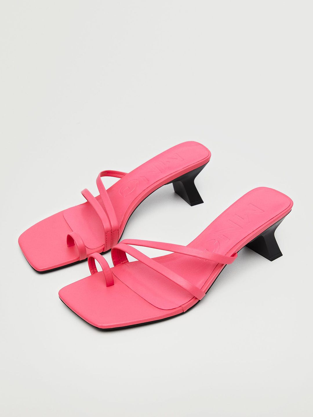 MANGO Women Pink Solid Straps Leather Block Heels Price in India