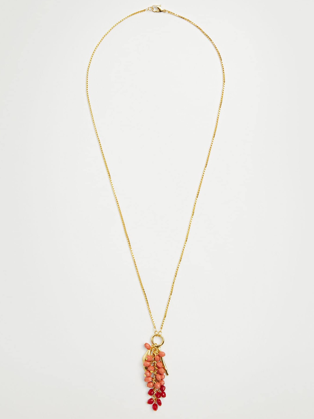 MANGO Women Red & Peach-Coloured Beads Studded Necklace Price in India