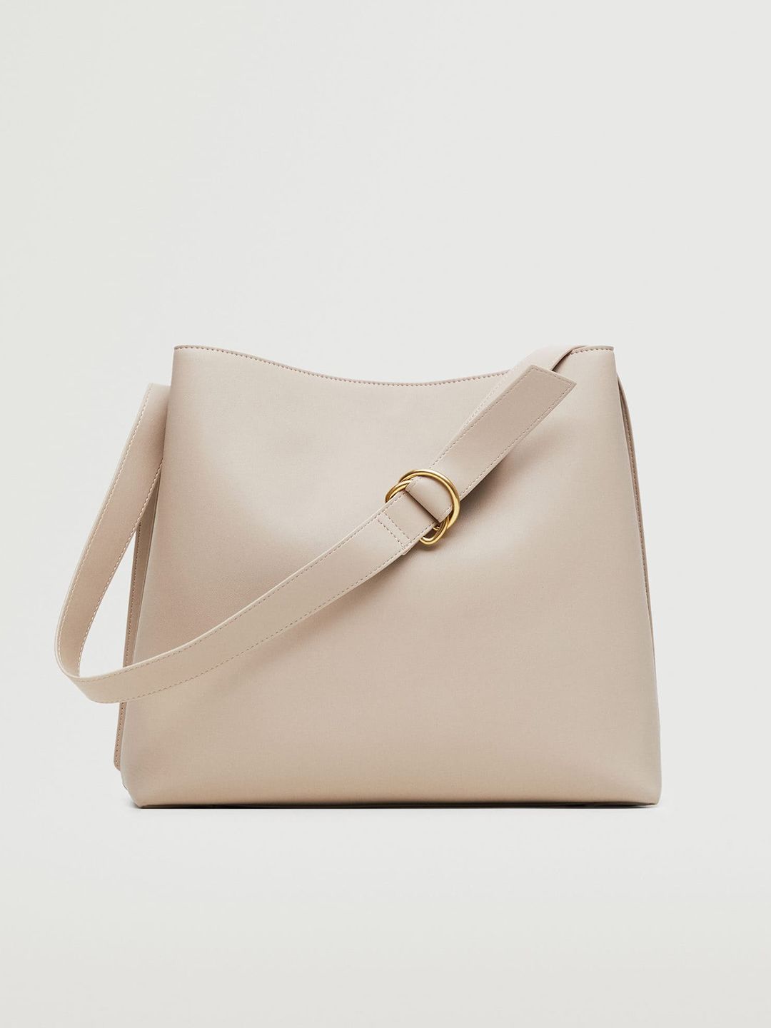 MANGO Beige Solid Structured Shoulder Bag Price in India