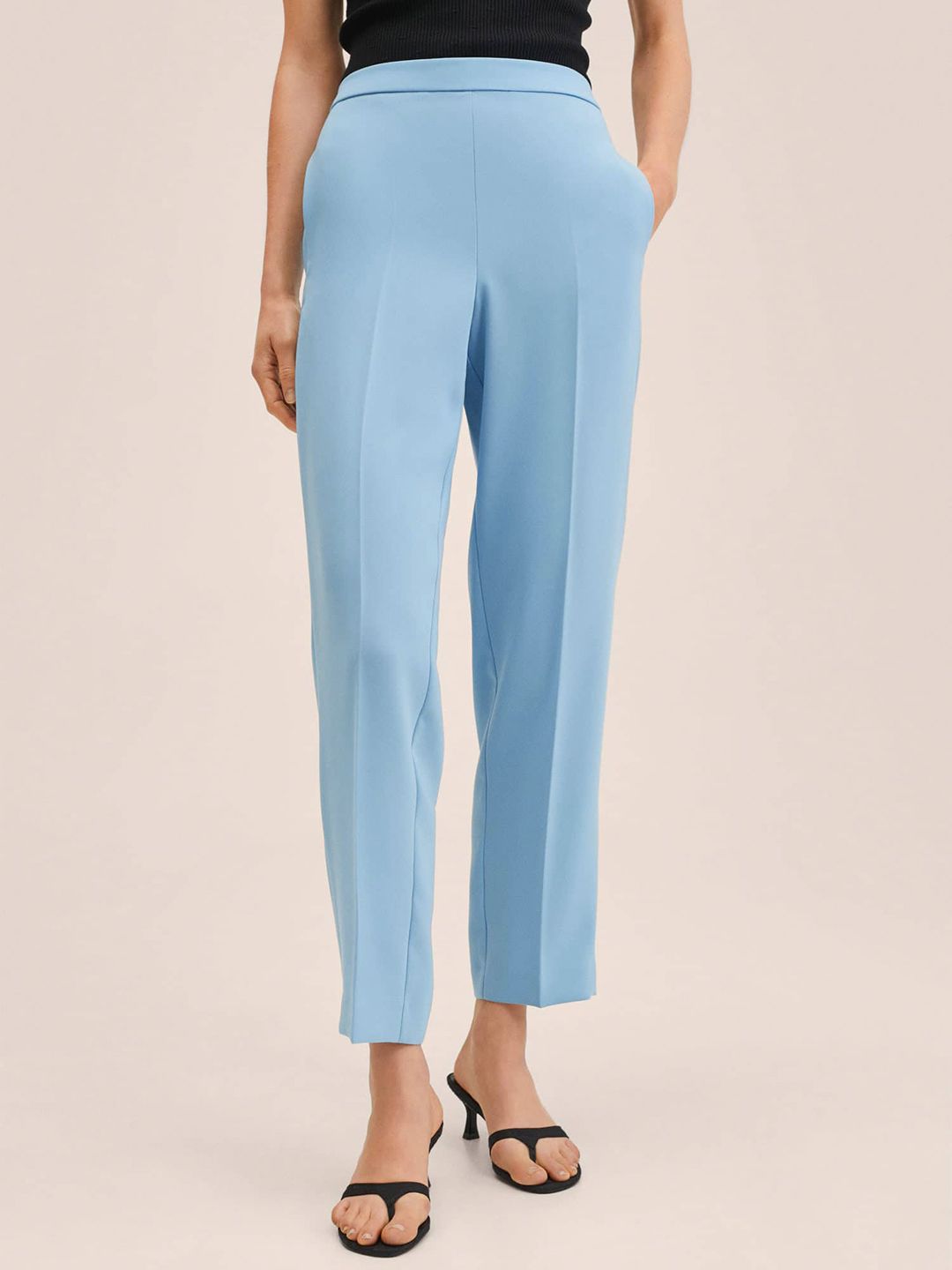 MANGO Women Blue Straight Fit High-Rise Trousers Price in India