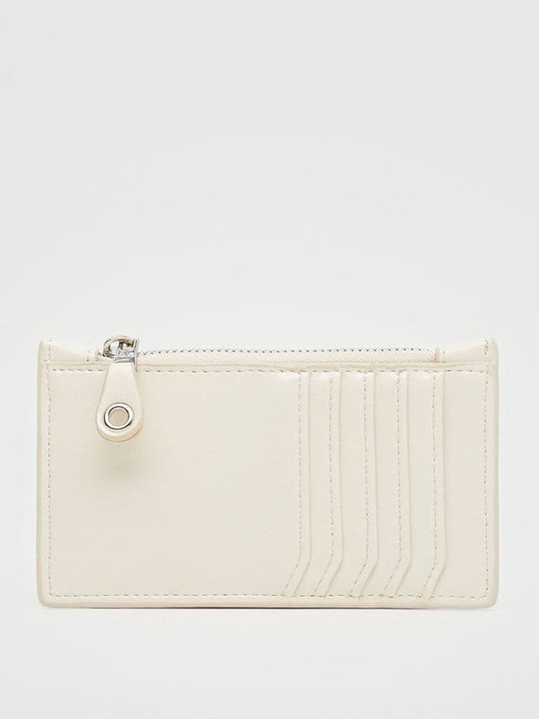 MANGO Women Off White Brand Logo Embossed Zip Around Wallet Price in India