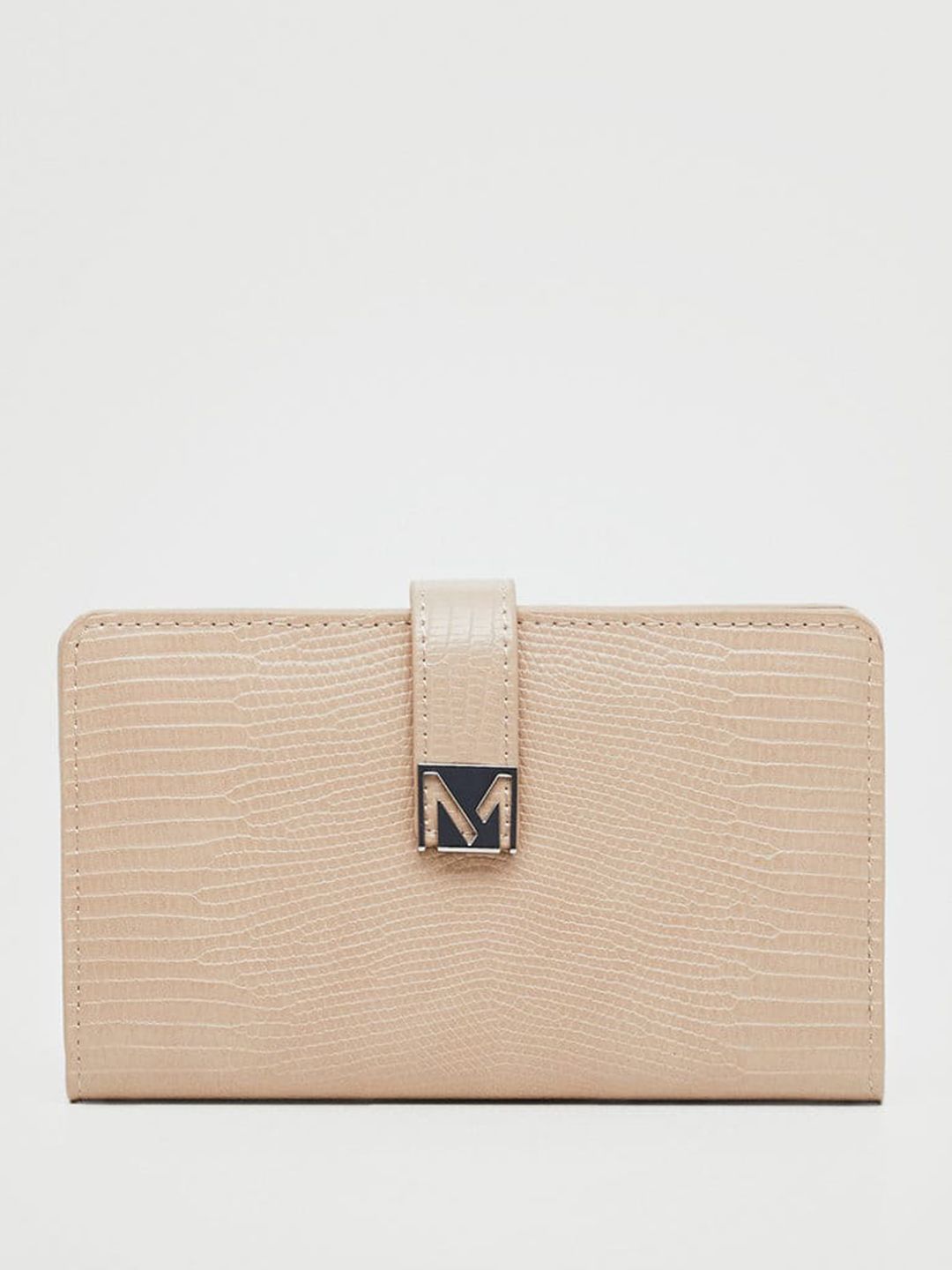 MANGO Women Cream-Coloured Snakeskin Textured Two Fold Wallet Price in India