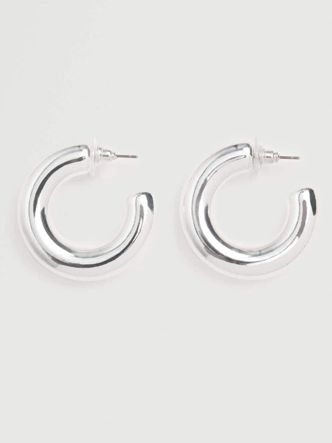 MANGO Silver-Toned Crescent Shaped Half Hoop Earrings Price in India
