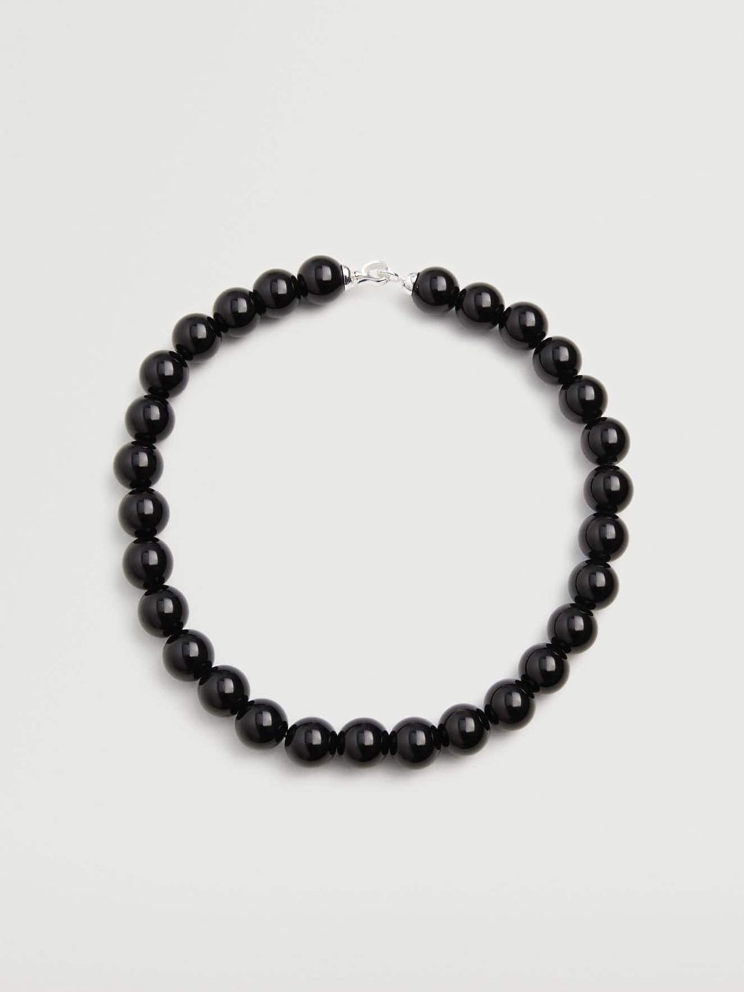 MANGO Silver-Toned & Black Beaded Necklace Price in India