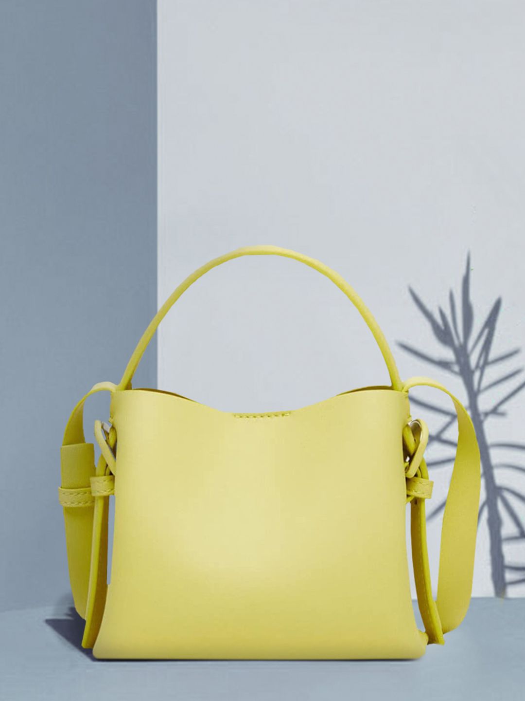 MANGO Lime Green Solid Structured Handheld Bag with Buckle & Non-Detachable Sling Strap Price in India