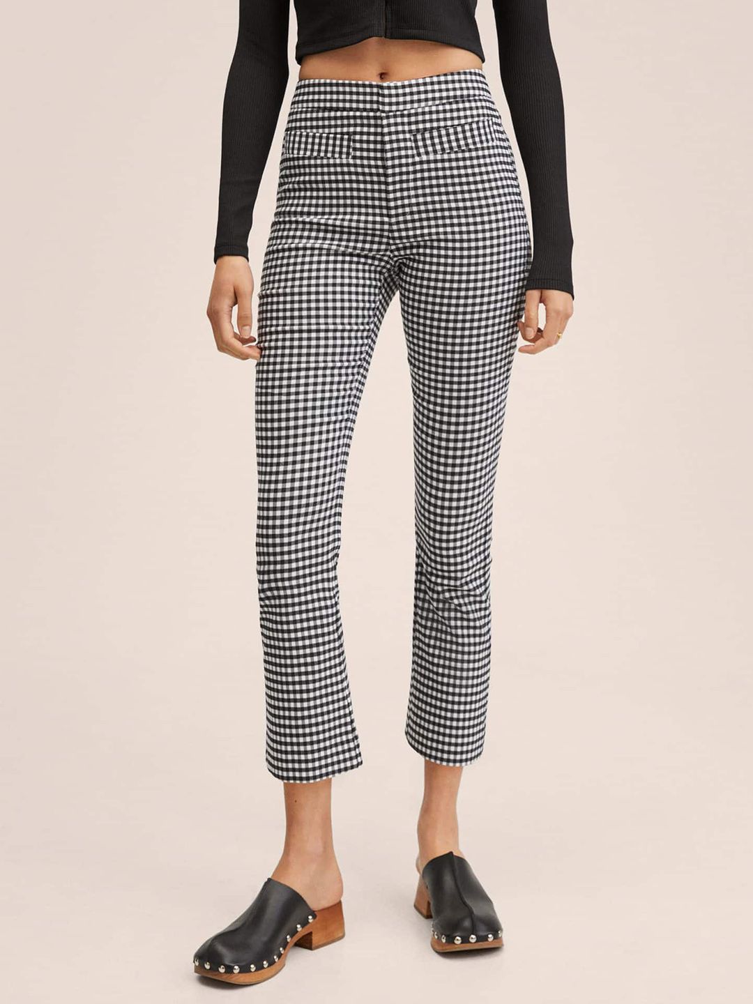 MANGO Women Black Checked Trousers Price in India