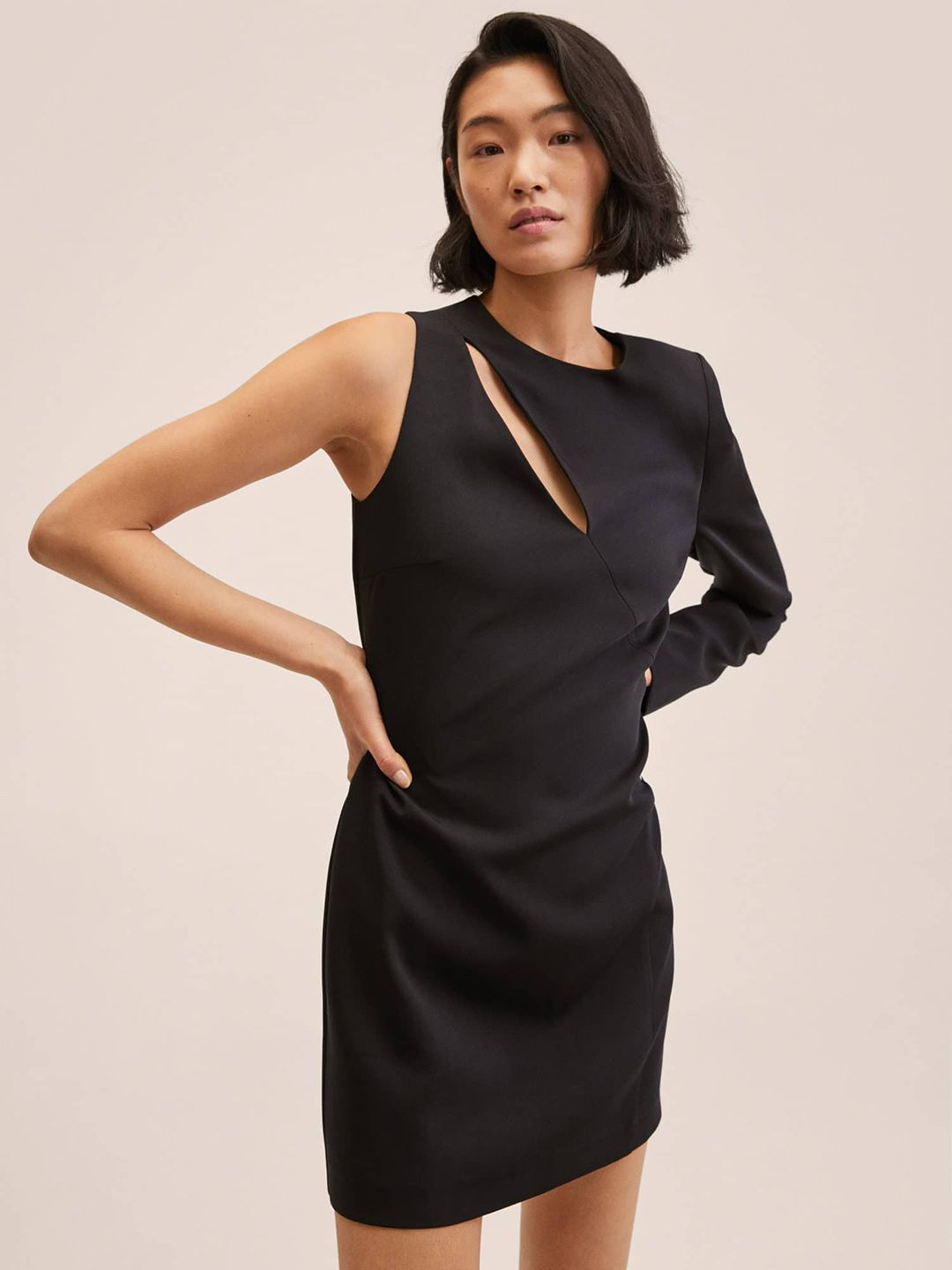 MANGO Women Black Solid One Shoulder Sheath Mini Dress Price in India