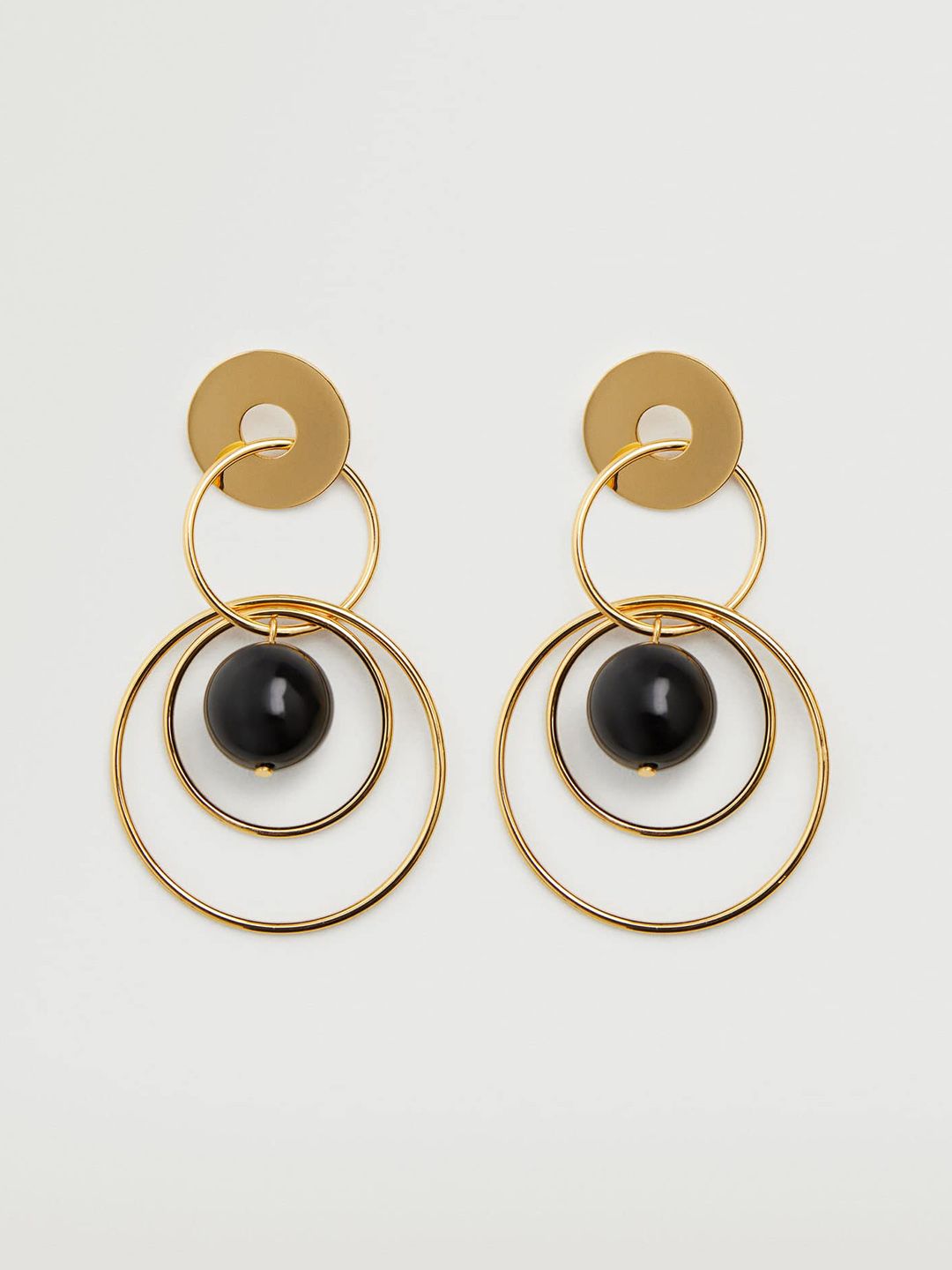 MANGO Gold-Toned & Black Beaded Circular Drop Earrings Price in India