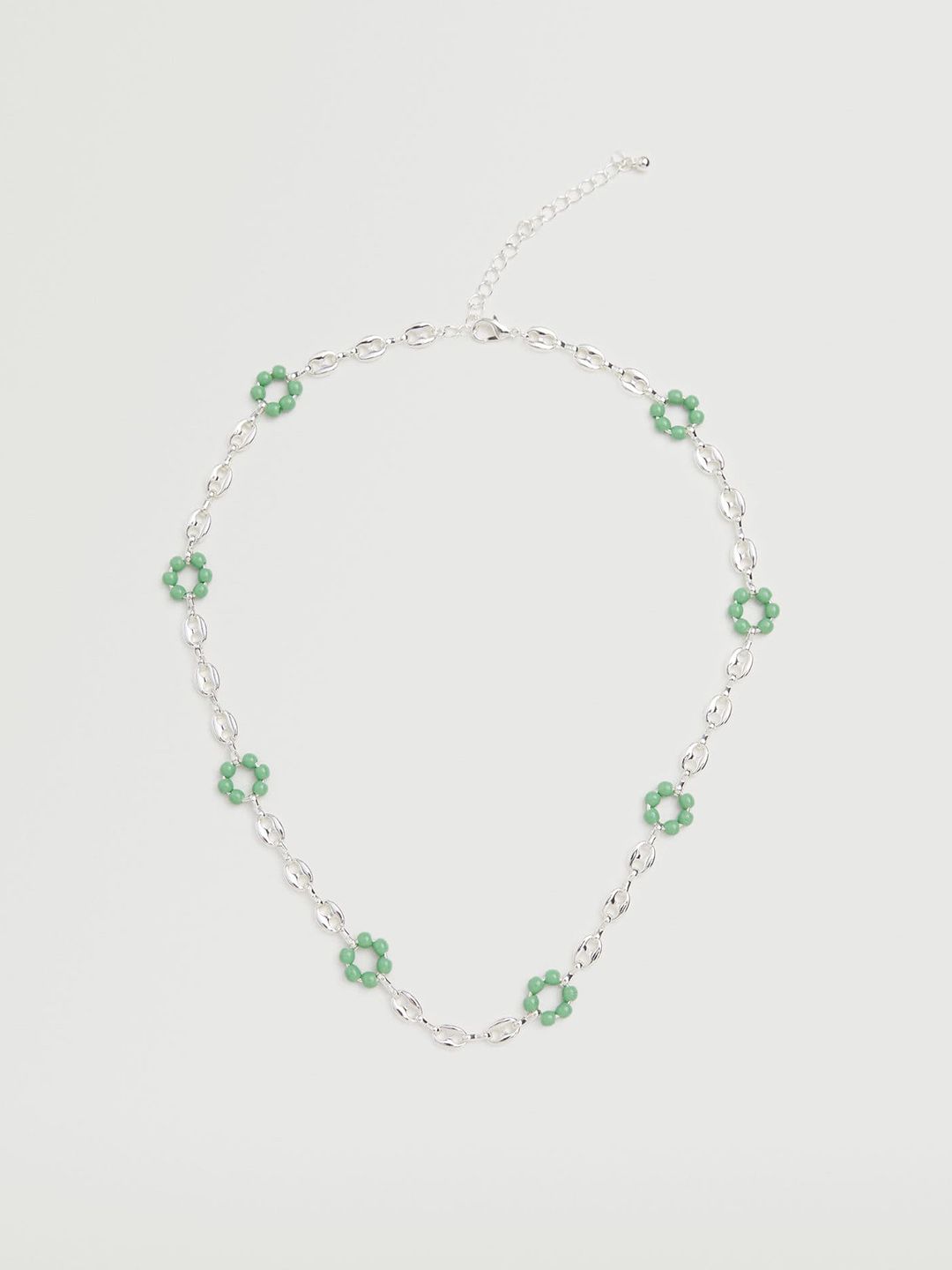 MANGO Silver-Toned & Green Beaded Necklace Price in India