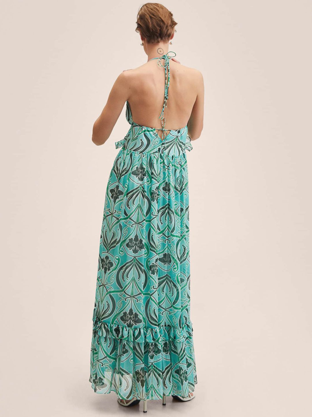 Buy MANGO Green & White Floral Halter Neck Maxi Dress - Dresses for Women  17808842 | Myntra
