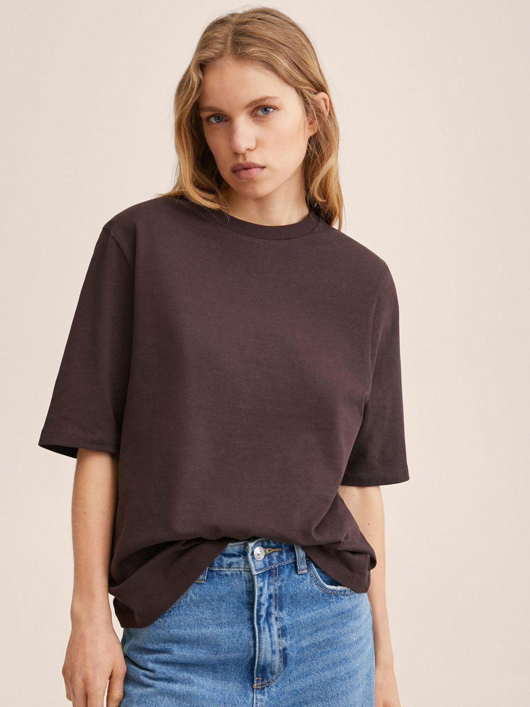 Coffee Brown Pure Cotton Solid T-shirt