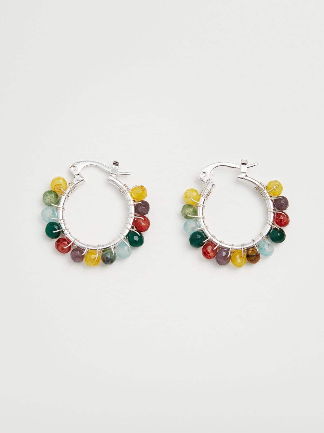 MANGO Multicoloured Beaded Circular Hoop Earrings Price in India