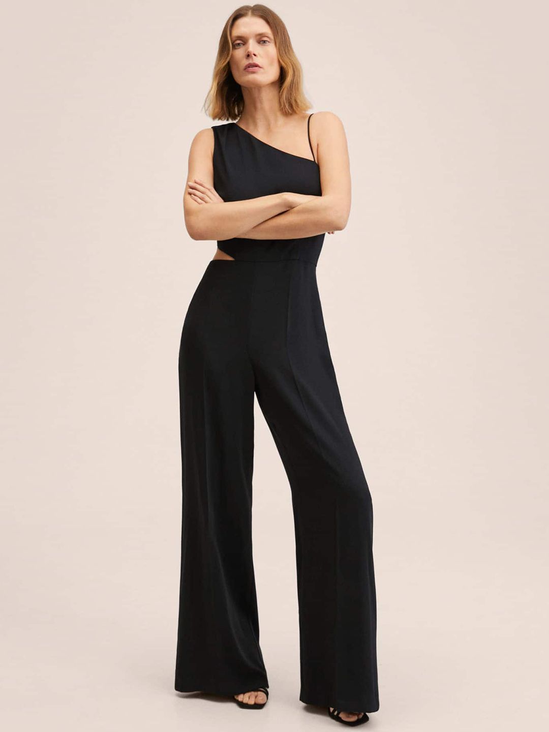 MANGO Black Solid Cut-Out Flared Jumpsuit Price in India