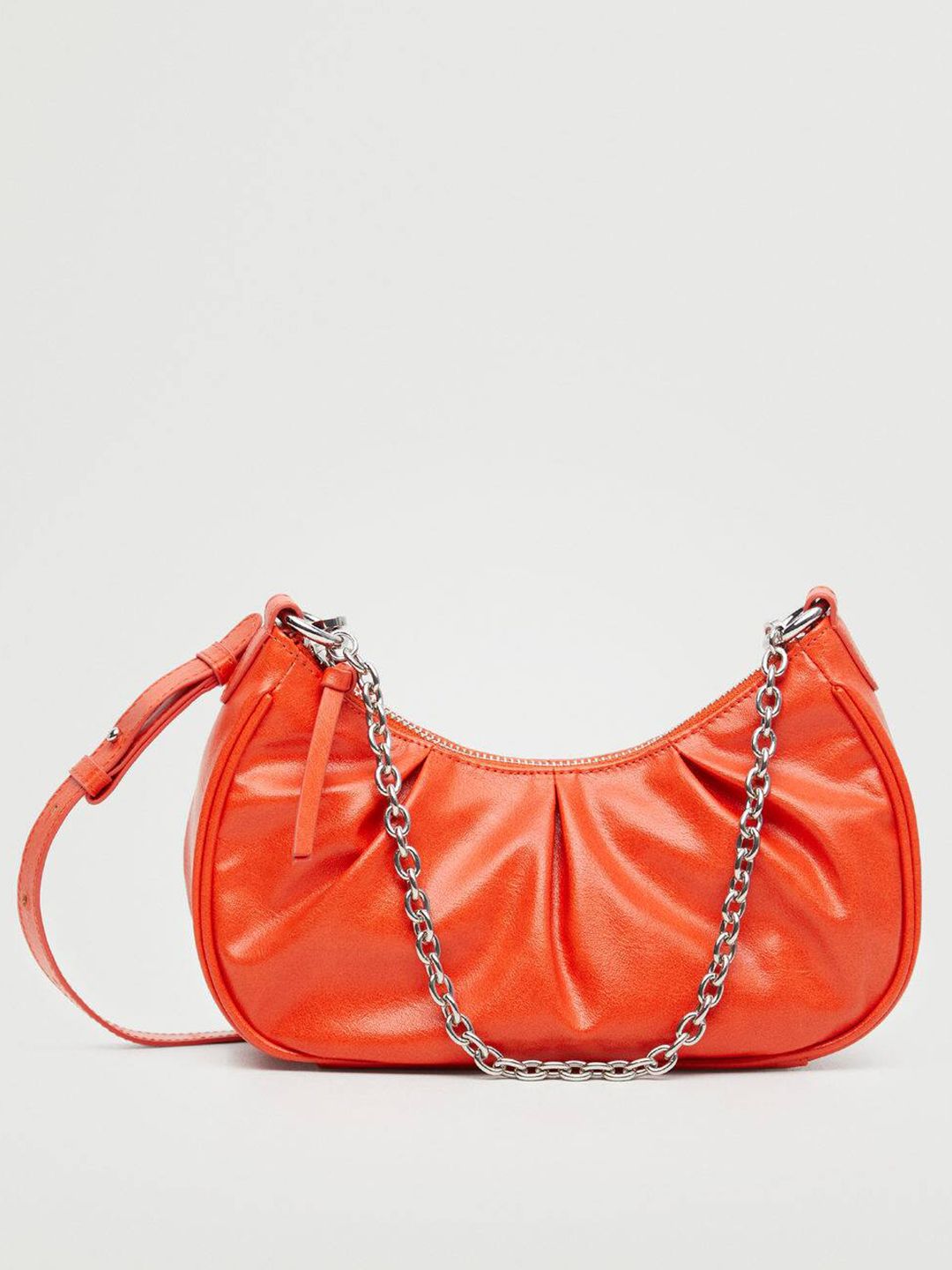 MANGO Women Orange Solid Structured Baguette Bag Price in India