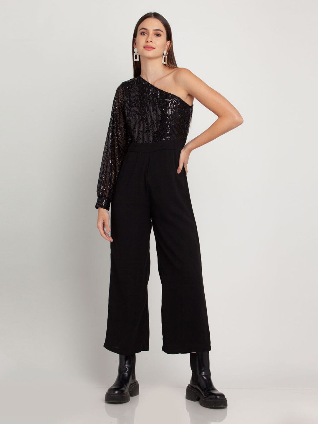 Zink London Black Embellished Basic Jumpsuit