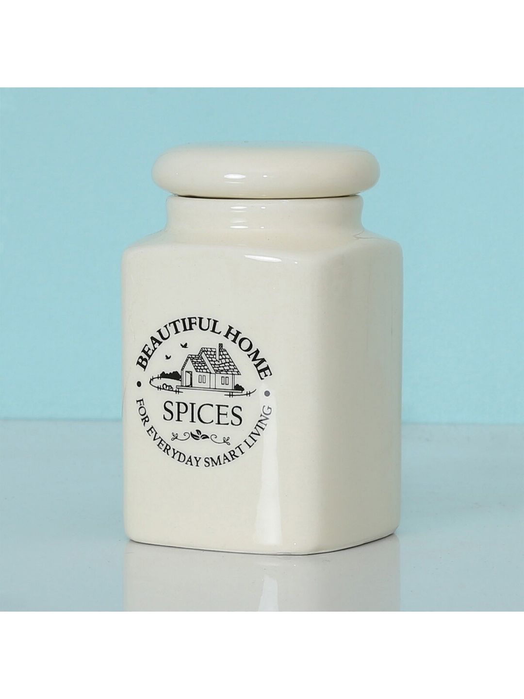 Home Centre Beige & Black Printed Ceramic Spice Jar Price in India
