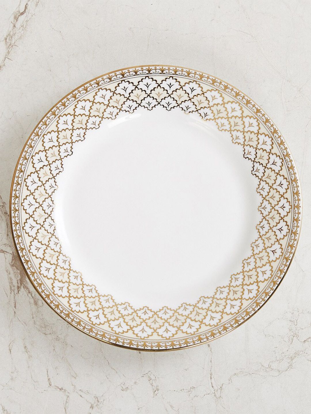 Home Centre White & Gold-Toned 1 Pieces Floral Printed Bone China Matte Side Plate Price in India