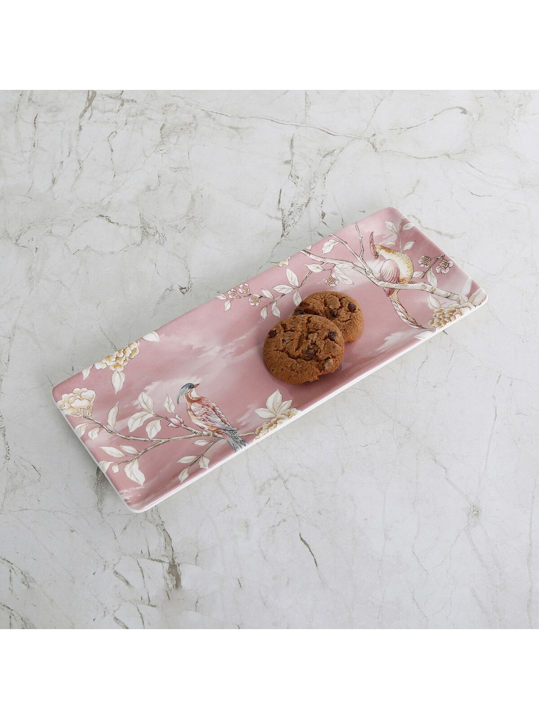 Home Centre Pink & White Floral Printed Melamine Matte Tray Price in India