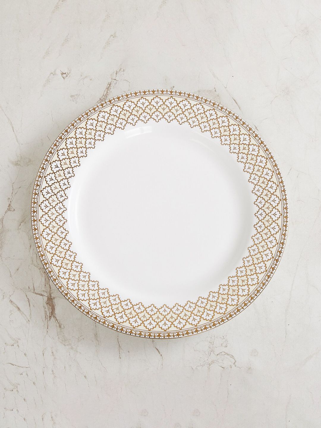 Home Centre White & Gold-Toned 1 Pieces Floral Printed Bone China Matte Dinner Plate Price in India