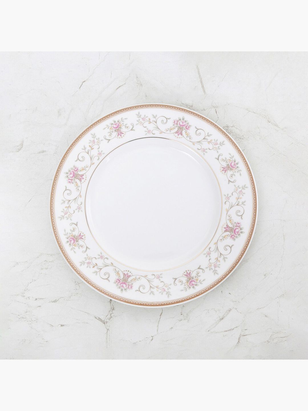 Home Centre Gold-Toned & White 1 Piece Floral Printed Bone China Glossy Plate Price in India