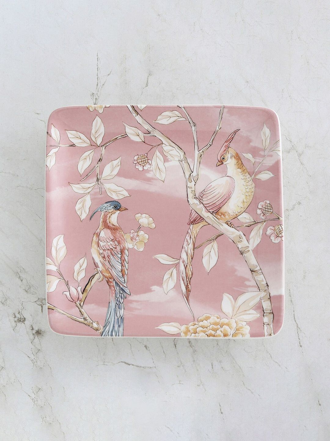 Home Centre Pink Floral Printed Stoneware Matte Appetizer Plate Price in India