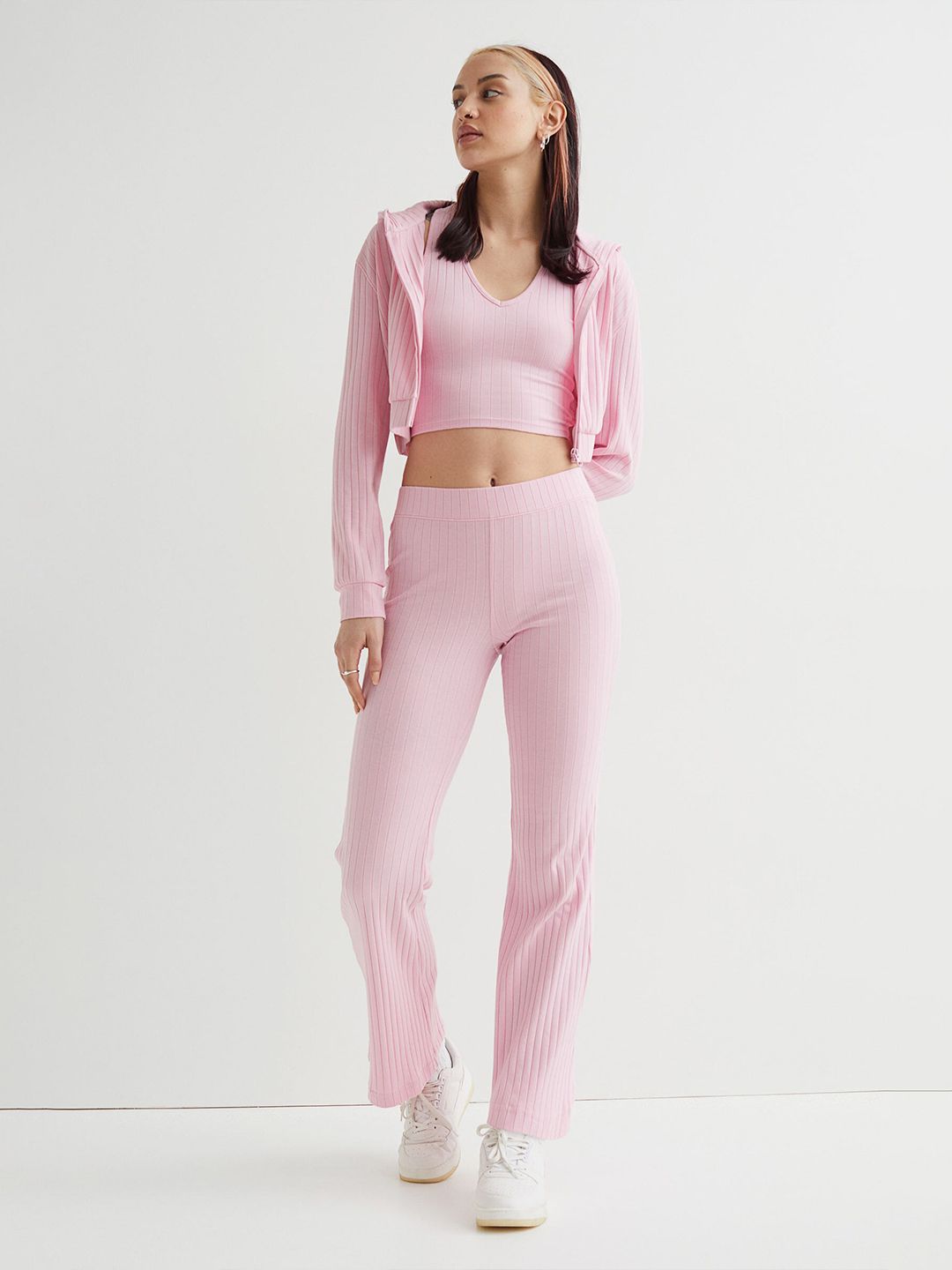 H&M Women Pink Crop Zip-through Hoodie Price in India