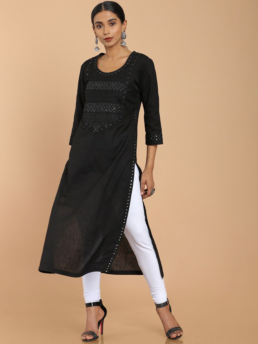 Soch Black Mirror Embellished Cotton Kurta Price in India