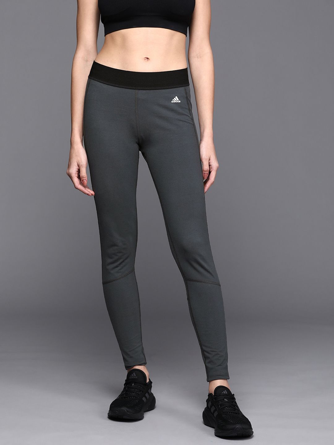 ADIDAS Women Charcoal Grey Essential Solid Tights Price in India