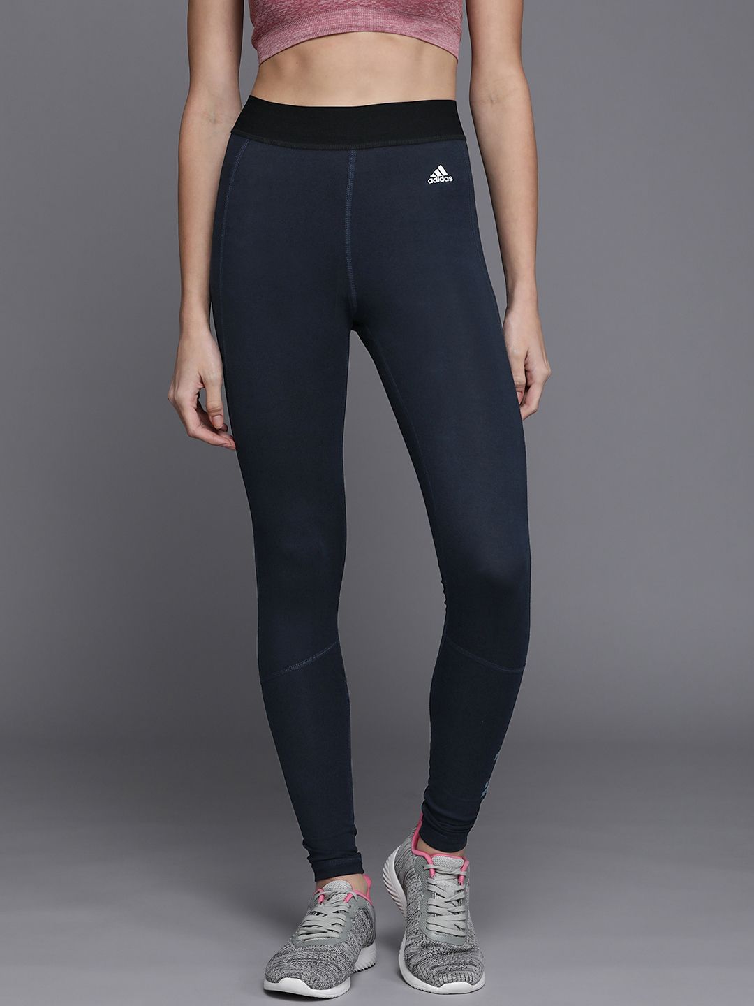 ADIDAS Women Navy Blue Solid Tights Price in India