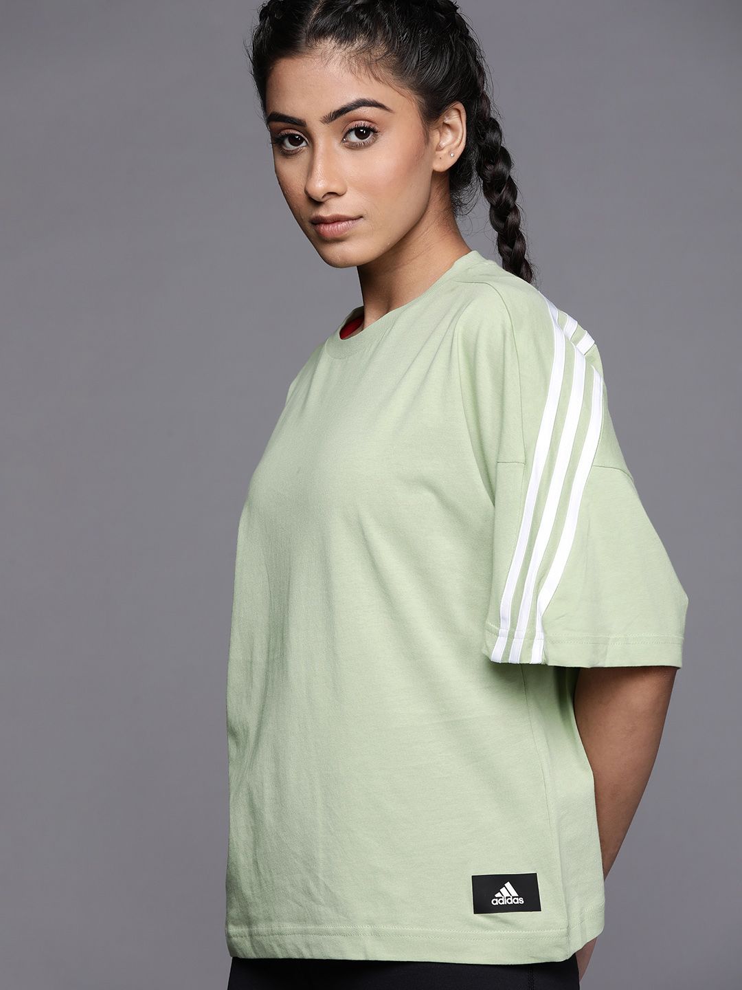 ADIDAS Women Mint Green FI 3S Loose Fit Pure Cotton T-shirt Price in India
