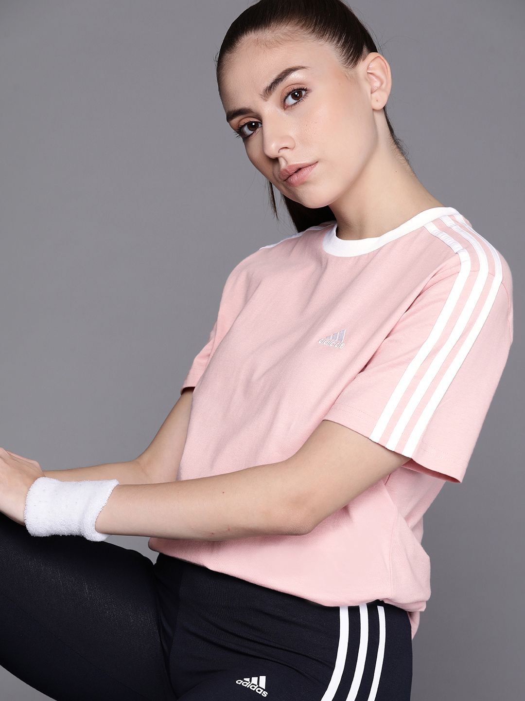 ADIDAS Women Pink 3S Solid Pure Cotton T-shirt Price in India