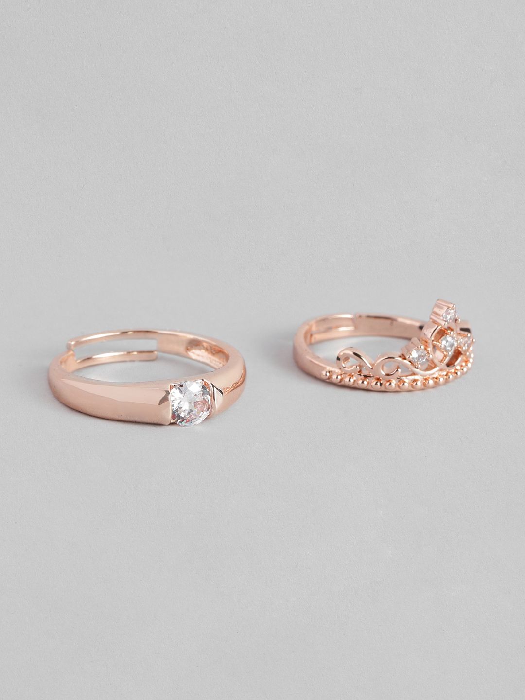 I Jewels Rose Gold & White Rose Gold Plated Adjustable Couple Rings Price in India