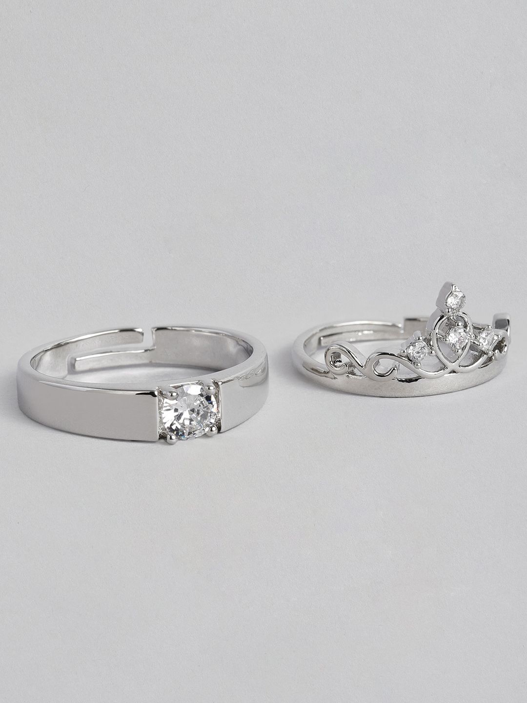 I Jewels Silver Platinum Plated Adjustable Couple Rings Price in India