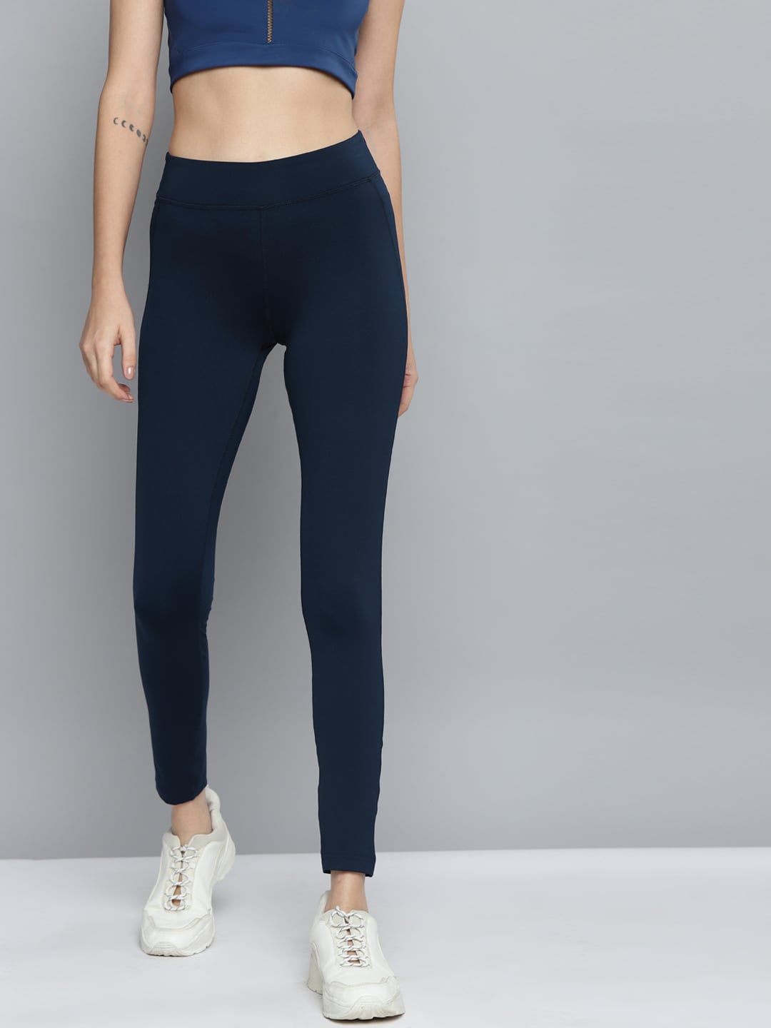 Reebok Women Navy Blue Solid Training Tights Price in India